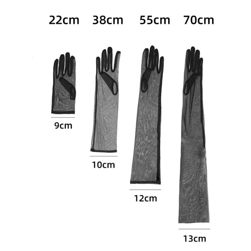 ถุงมือขับรถผ้าทูลเนื้อบางใสกันแดดสีดำระบายอากาศได้