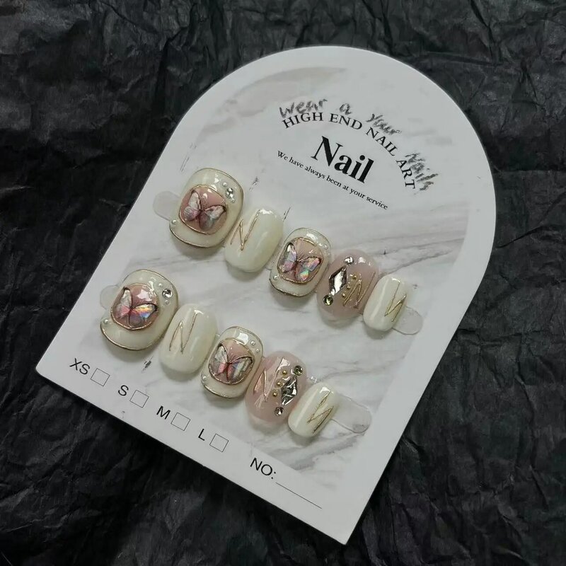 10PCS Handmade Press On Nails Cute Short Reusable Fake Nails Baroque Decorate Artificial Manicure Wearable Nail Tips  Art