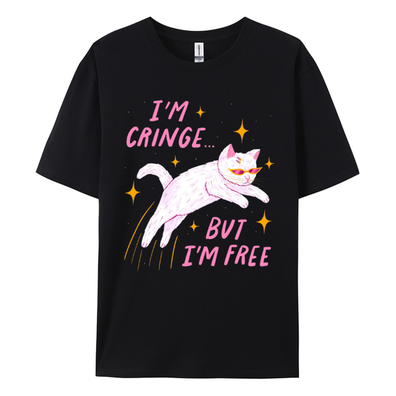 Lustige kawaii Katze drucken T-Shirt Ästhetik Grafik weiß Kurzarm T-Shirts Designer kreative T-Shirt Rundhals ausschnitt Top Kleidung