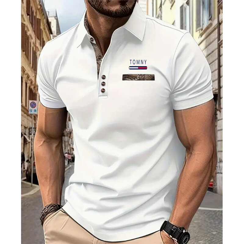 SummerNew Europe And The United States High-end Men's Summer Lapel Short Sleeve Fashion Casual Sports Breathable Sweat Absorptio