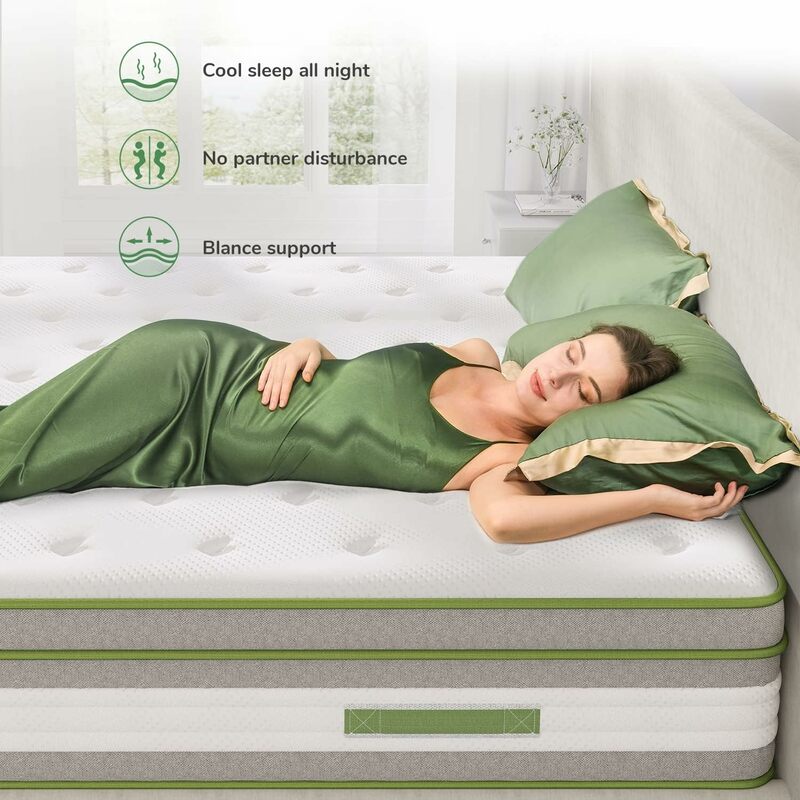 12 Inch Hybrid Pillow Top King Size Mattress with Gel Memory Foam & Individually Wrapped Pocket Coils Innerspring