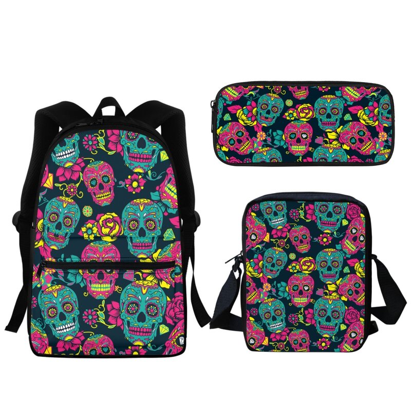 Sugar Skull Flower Pattern School Bags for Girls Fashion Teenagers Backpacks Scary Halloween Gift Bookbag Small Satchel Learning