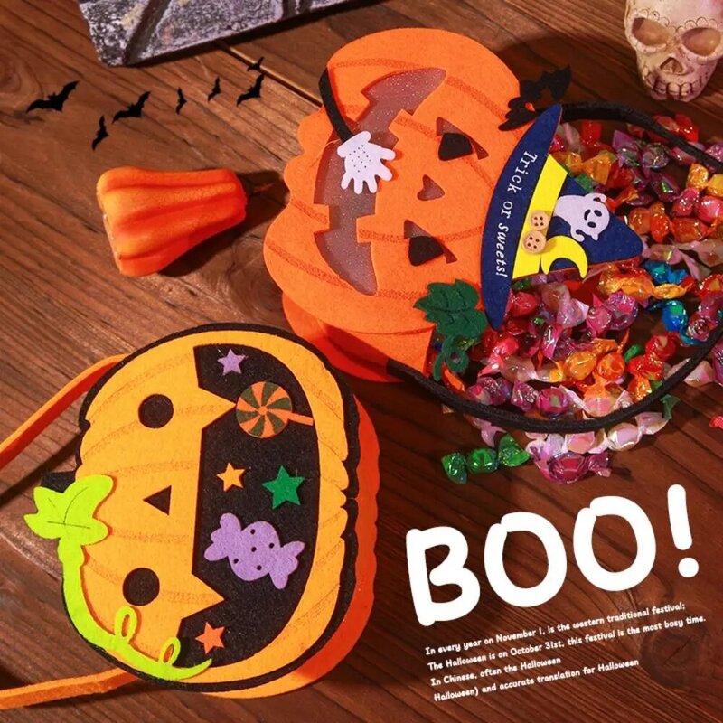 Non-Woven Halloween Wool Felt Bag para crianças, Trick or Treat Tote Bags, Pumpkin Candy Bucket, bolsa engraçada, Gift Pouch