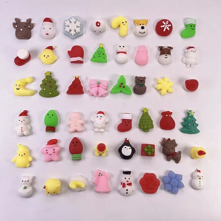 귀여운 크리스마스 모치 스퀴시 장난감, 산타 클로스 눈사람 짜기 스트레스 해소 장난감, 어린이 새해 크리스마스 선물, 5-50 개
