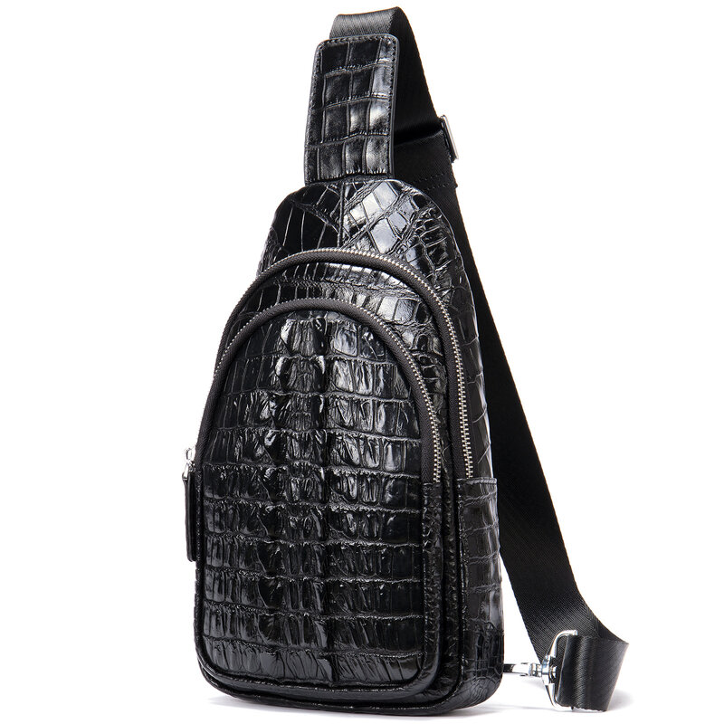 Men's Chest Bag Crocodile Pattern Tail Fin Multifunctional Shoulder Crossbody Bag