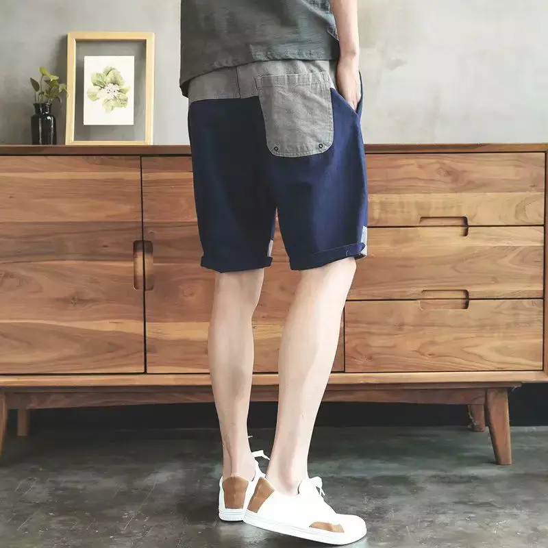 Męskie bermudy krótkie spodnie splatane męskie szorty bojówki z kieszeniami pół lata Y2k przednia kieszeń bawełniane duże i wysokie Harajuku luźne
