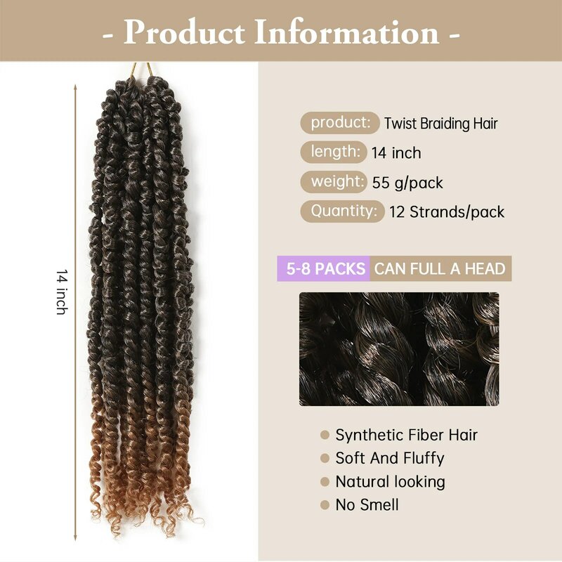 14 Inch Synthetic Braided Ponytail Hair Extensions Black Brown Ombre Dreadlocks Twist Braiding African Pony Tail 12 Strands/Pack