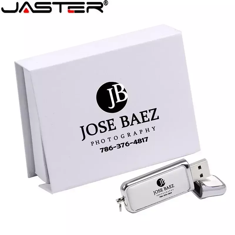 JASTER – clé USB 2.0 en cuir blanc, 4 go, 8 go, 16 go, 32 go, 64 go, 128 go, avec boîte noire, emballage, logo personnalisé
