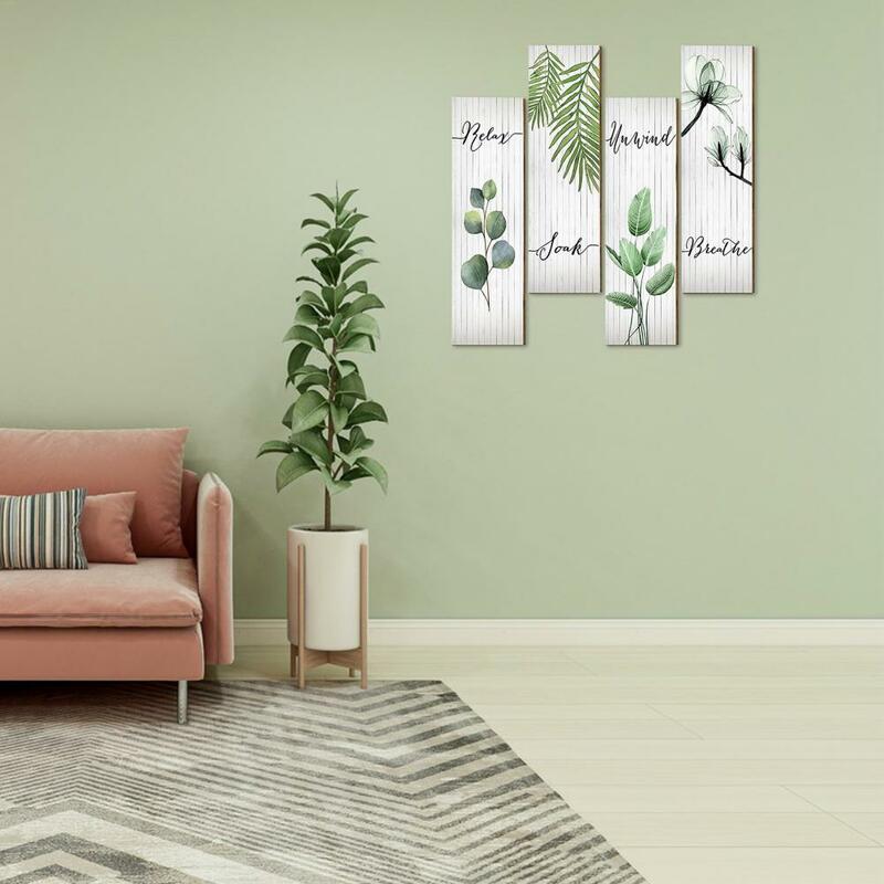 معلقة النباتية الحمام جدار الفن ، غير يتلاشى خشبية ، الديكور ملهمة ، طباعة النبات ، 4 قطعة