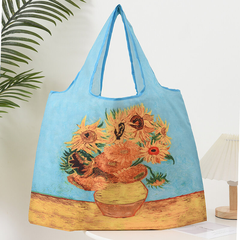 Van Gogh ręcznie malowany obraz olejny torba na zakupy słynny obraz torba do przechowywania składana torba podróżna jedno ramię