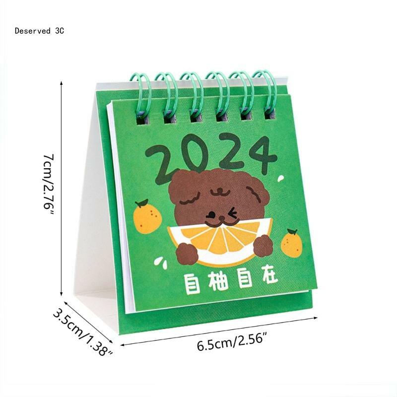 R9CB 2024 мультяшный настольный календарь милый откидной стенд ежемесячный планировщик декор для дома и офиса