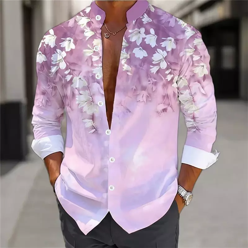 Модная мужская Однотонная рубашка с 3D принтом бабочки гавайская рубашка для отдыха с лацканами и длинными рукавами
