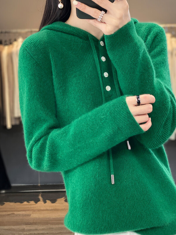 Alisemea-女性用長袖セーター、メリノウール100% 、カジュアルプルオーバー、カシミアニットコート、韓国ファッション、秋冬