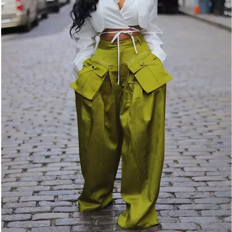 Moda Streetwear a vita alta tasche rimovibili pantaloni a gamba larga per le donne INS Hip Hop Casual pantaloni larghi primavera estate 2024