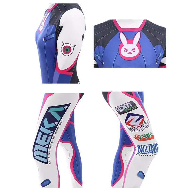 Game Overwatch Dva Cosplay Costumes Tights Jumpsuit Wig Headphone Gun Cosplay Props Tattoo Stickers Suit Woman Party Zentai Cos