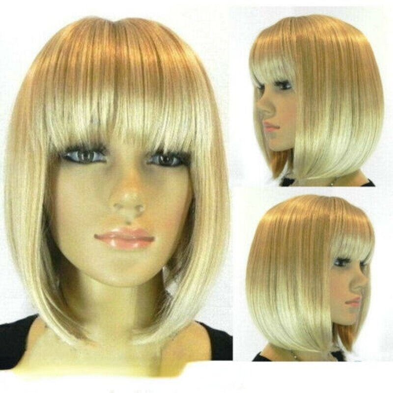 New Style (4 Colors) Straight Bang Short Straight Wig Women Wigs with Wig Cap