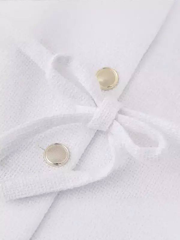 Solid Belt O-neck Tweed Women Coat Lace Up Single-breasted Long Sleeve Coats 2024 Female Elegant Chic White Office Lady Jackets