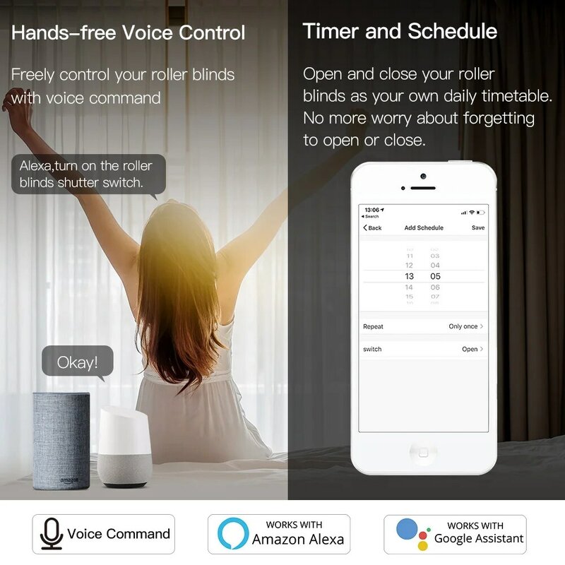 Dispositivo compacto de control inteligente para persianas con wifi, Módulo de control remoto mediante aplicación Smart Life, Tuya, Alexa y Google Home