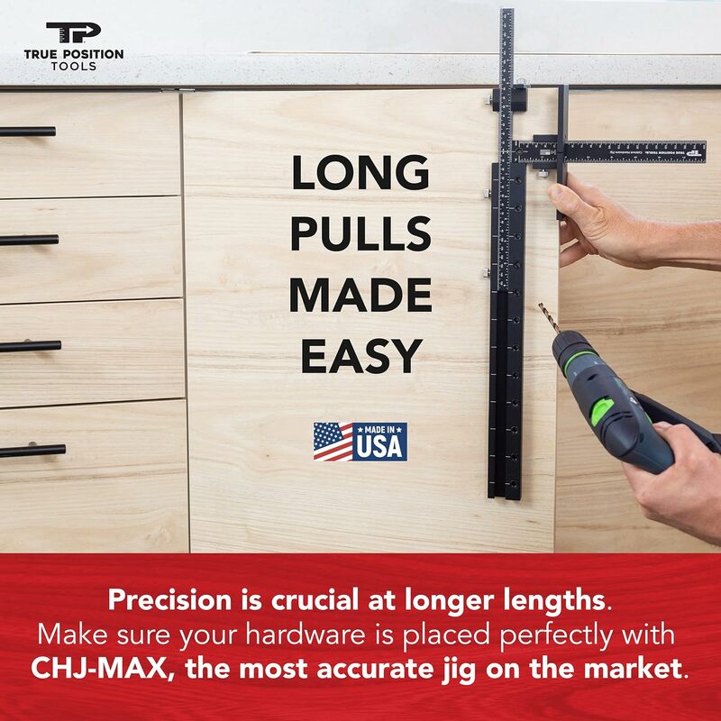 MAX Cabinet Hardware Jig - Install Long Pulls and Shelf Pin Holes - Made In USA - Hand Calibrated by True Position Tools