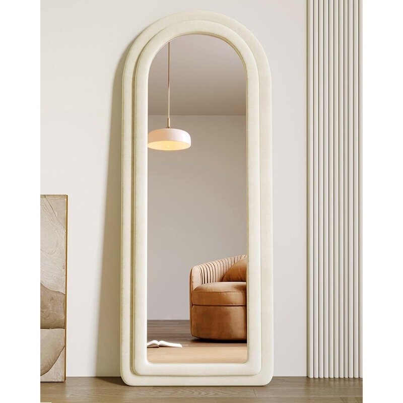 مرآة أرضية كاملة الطول مقوسة ، مرآة كاملة الجسم ، قائمة بذاتها ، مثبتة على الحائط ، 63 × 24 بوصة