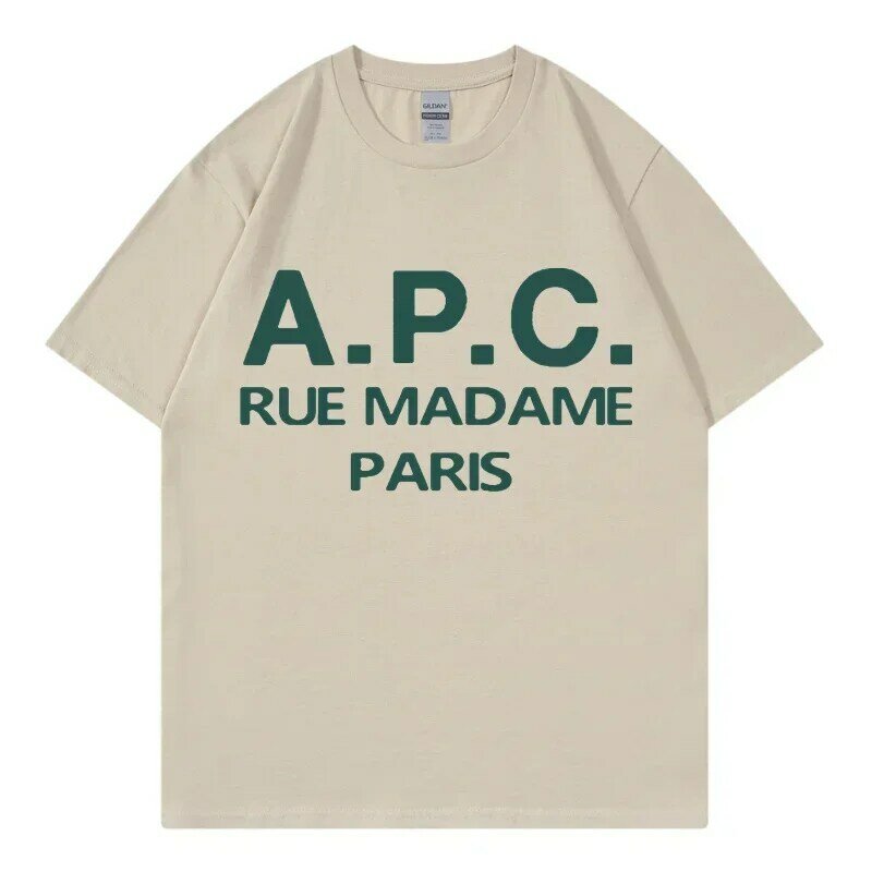 남녀공용 힙합 반팔 티셔츠, 오버사이즈 APC 프린트, 한국 하라주쿠 스트리트웨어 상의, 여름 패션