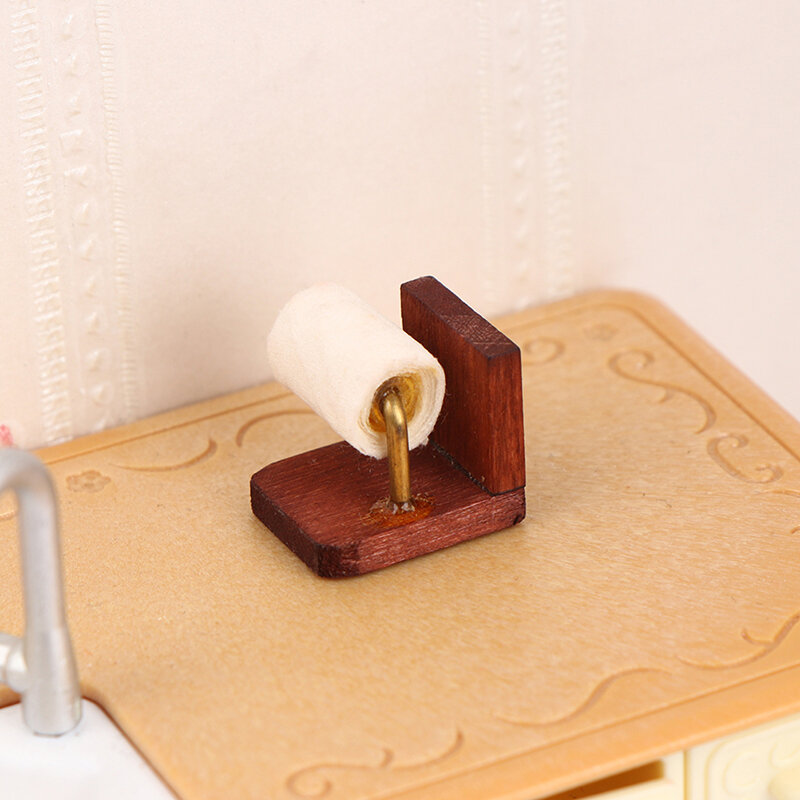 Suministros de baño en miniatura para casa de muñecas, rollo de papel tisú en miniatura con soporte, modelo 1:12, accesorios para muebles de baño
