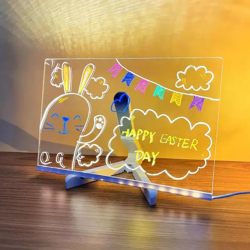 Tablero de notas de acrílico con lámpara LED, tablero de dibujo borrable con USB, luz nocturna para dormitorio de niños, regalo de cumpleaños