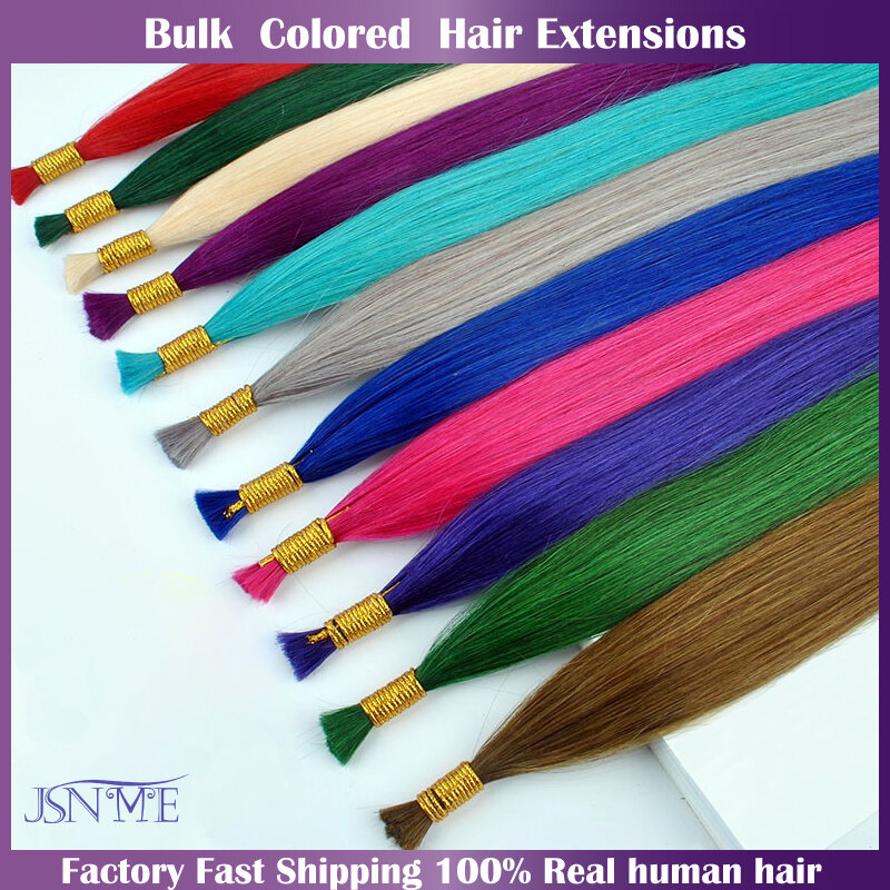 JSNME Bulk Color Human Hair Extensions Straight Color Hair Extension 10g/Set  Blue Purple Pink 613 Color For Salon 20" Inch