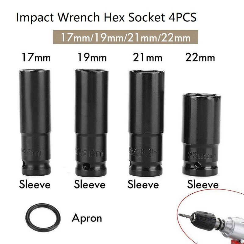 전기 임팩트 렌치 육각 소켓 헤드 키트, AC 전기 렌치에 적합, 내구성 소켓 렌치 세트 도구, 17mm, 19mm, 21mm, 22mm, 4 개
