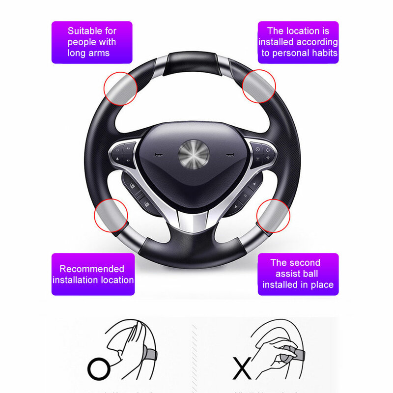 Botão giratório do volante do carro, Rotação de 360 graus, Rolamento de metal, Punho elétrico, Assistente de bola, Controle manual da junção universal