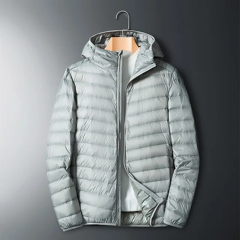 Jaqueta masculina com capuz com gola alta, casaco casual, slim fit, quente, marca de moda, inverno, 2023