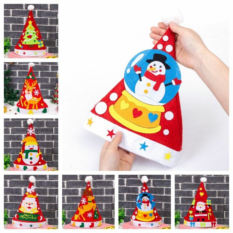 Chapeau de Père Noël fait main en tissu non tissé, wapiti, jouet de bricolage, bonhomme de neige, arbre de Noël, chapeau de Père Noël