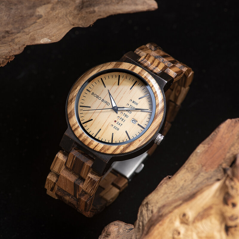 BOBO BIRD-reloj analógico de madera para hombre, accesorio de pulsera de cuarzo resistente al agua con calendario, complemento masculino de marca de lujo con diseño antiguo y caja de regalo, envío directo