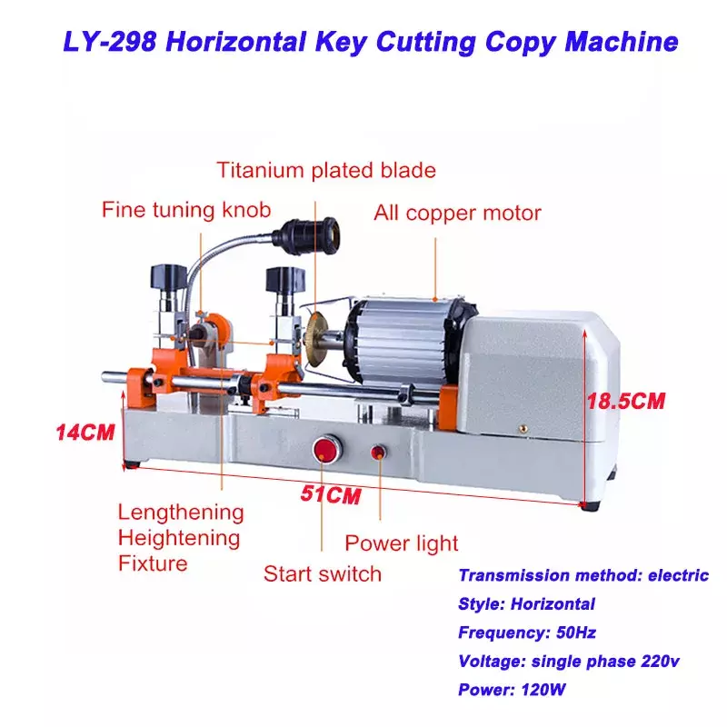 Máquina duplicadora de corte de llave Horizontal, plantilla de alargamiento y elevación para hacer llaves de puerta de coche, herramientas de cerrajero, LY-298