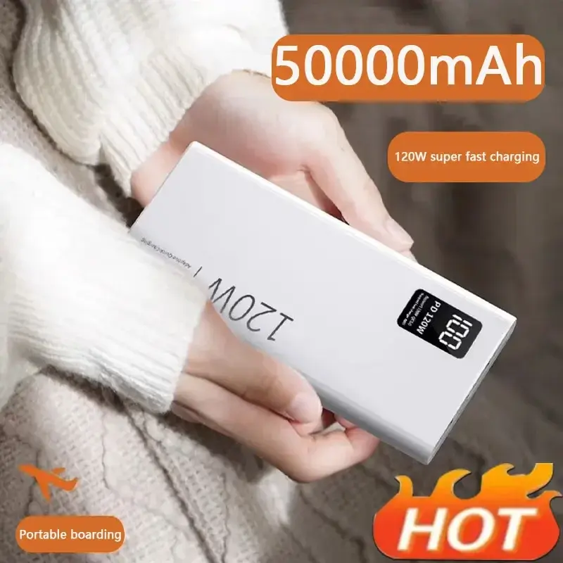 120W superszybkie ładowanie Power Bank 50000Amh kompaktowy zmodernizowany przenośny Power Bank odpowiedni dla Xiaomi Huawei Samsung
