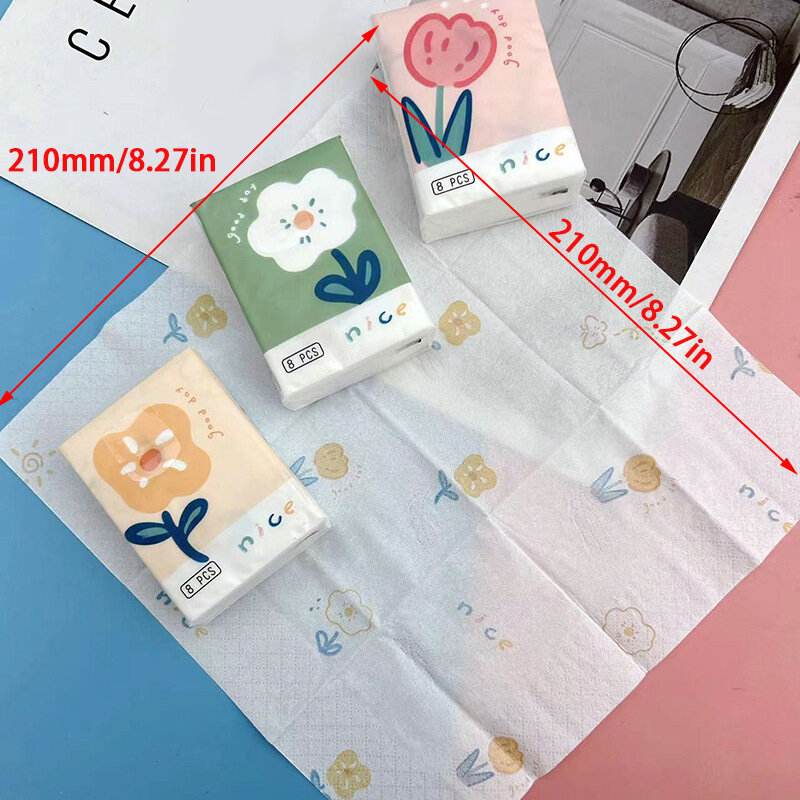 9 Упаковок милых носовых платков с цветочным принтом, портативные маленькие упаковки, салфетки для лица, салфетки, бумажные полотенца для рук