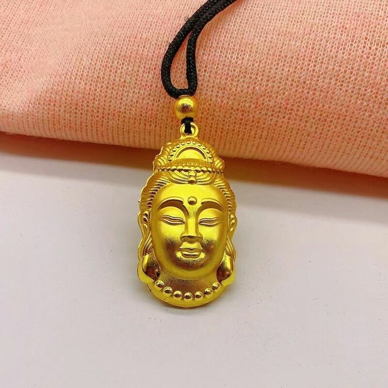 Kalung liontin Mazu berlapis emas kuningan Guanyin kepala Buddha Sha emas Benmingfo seperti doa berongga untuk perdamaian liontin wanita