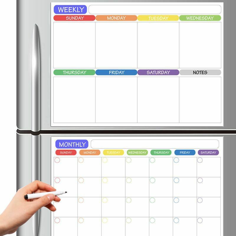 Calendario magnético para refrigerador, pizarra blanca borrable, planificador semanal mensual, borrado en seco, tablero de mensajes, pegatina, equipo escolar