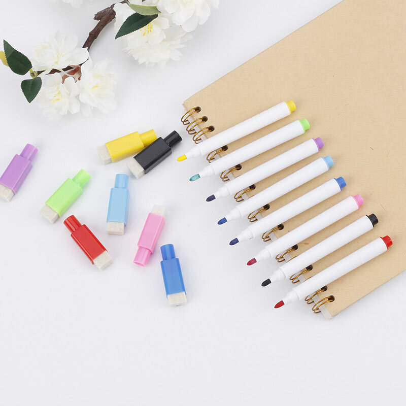 Colorido Magnetic Whiteboard Pen, Black White Board Markers, construído em borracha, Material escolar, Graffiti infantil Desenho Pen, 8 pcs por lote