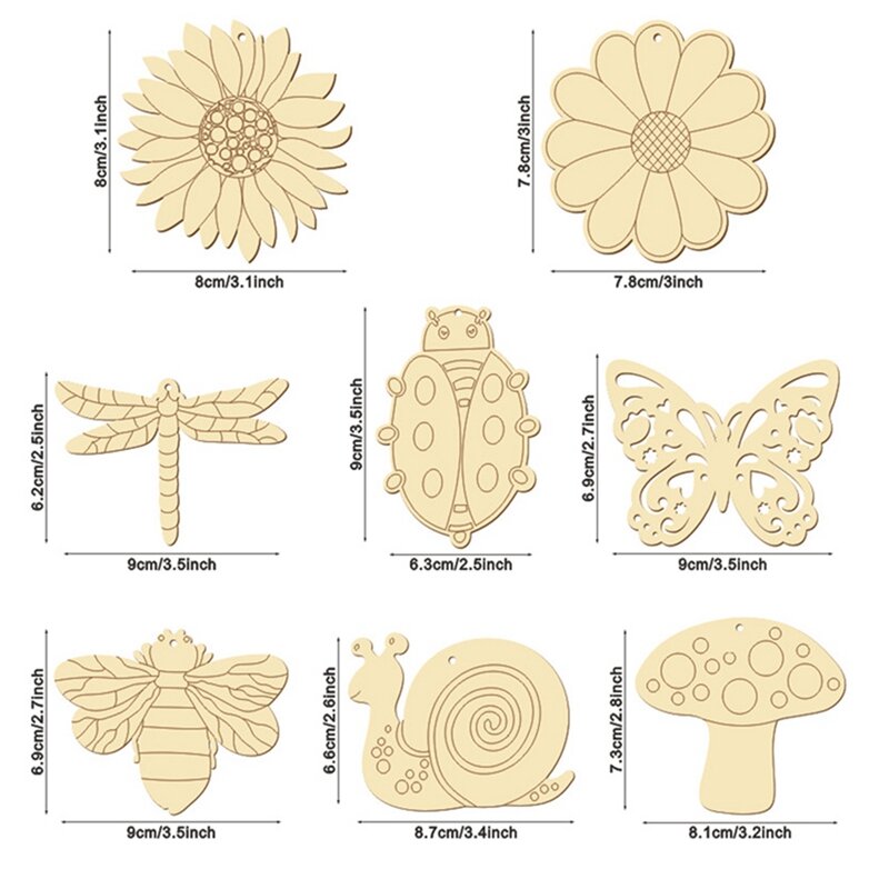 80 Pieces Unfinished Wooden Cutouts Butterfly Wood Slices Flower Unfinished Wood Cutouts Wood Blank Wooden Paint Crafts