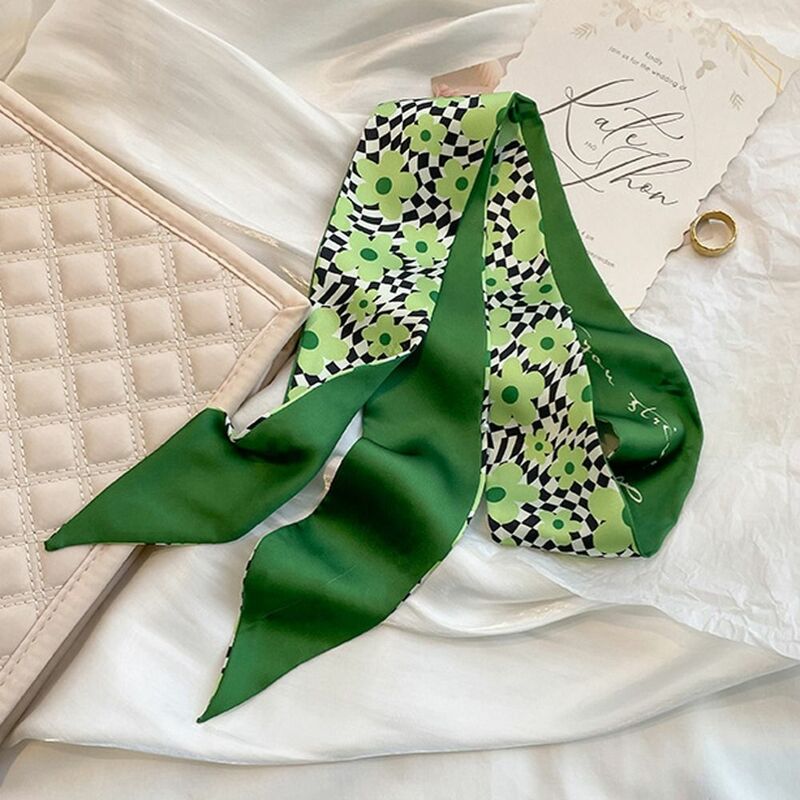 Sciarpe stile coreano foglia leopardo Plaid foulard fasce per capelli a righe sciarpa di seta satinata sciarpa stampata a fiori nastro per capelli da donna