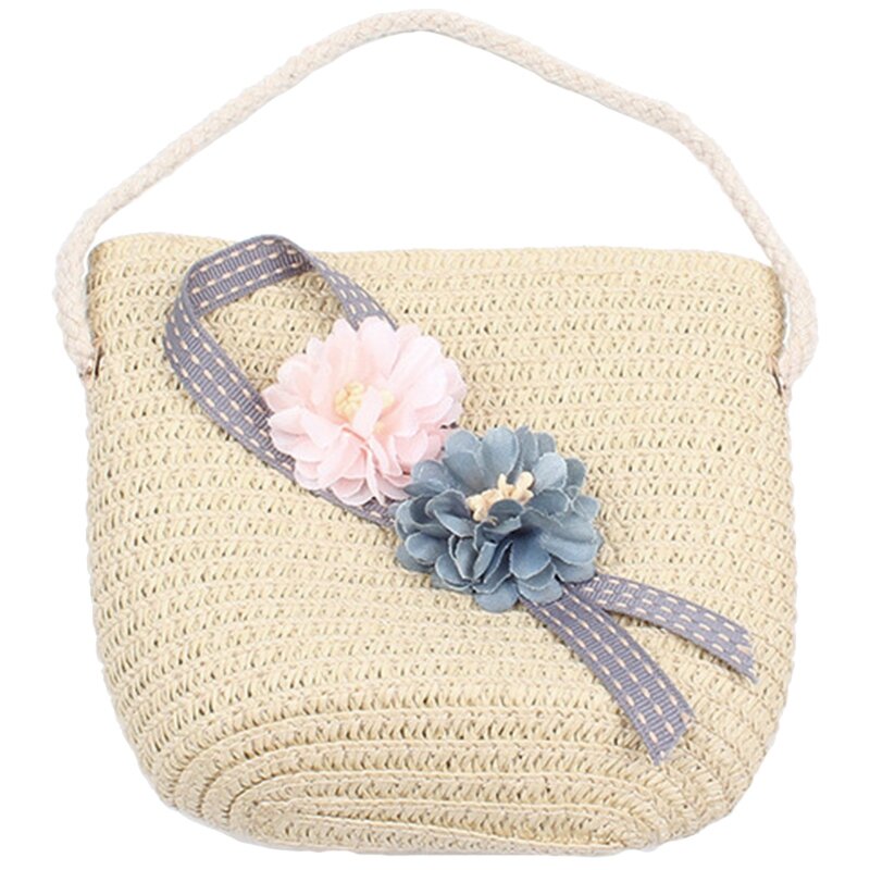 Kid Girls Straw Bag Summer Boho Handbags For Girls Messenger Bag Flower Crossbody Bag Travel Beach Bag,