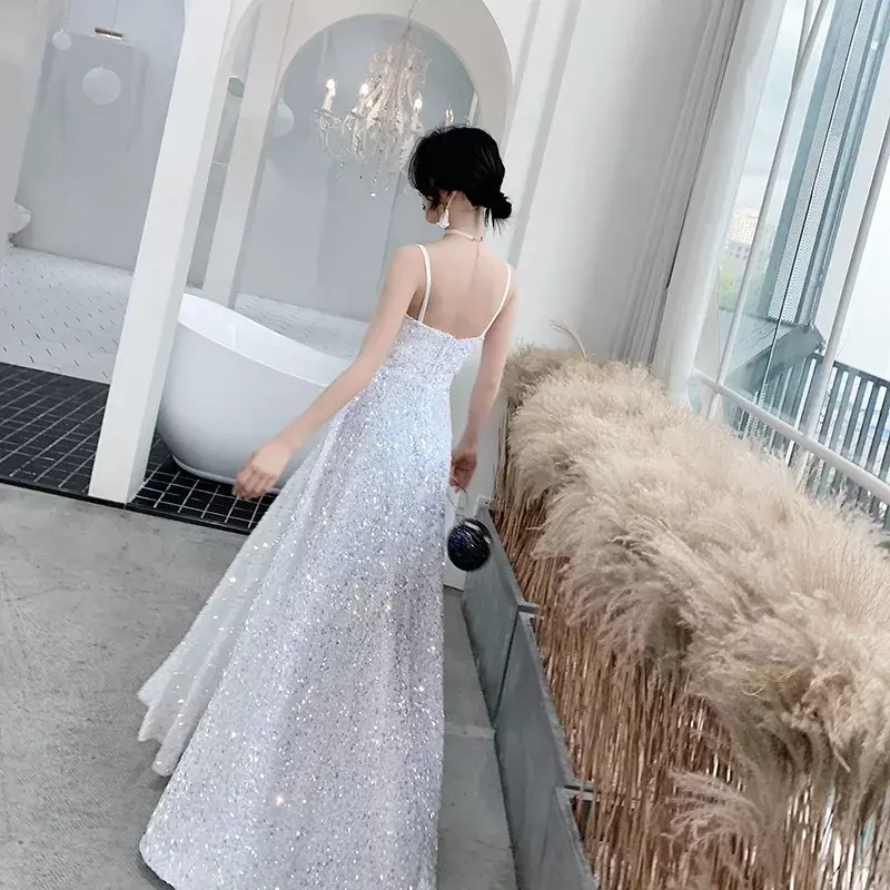 Sequin Camisole Evening Dress Elegant Long Off-the-Shoulder Women 2024 New Party Sweet Maxi Mermaid Prom Gowns  vestido de festa