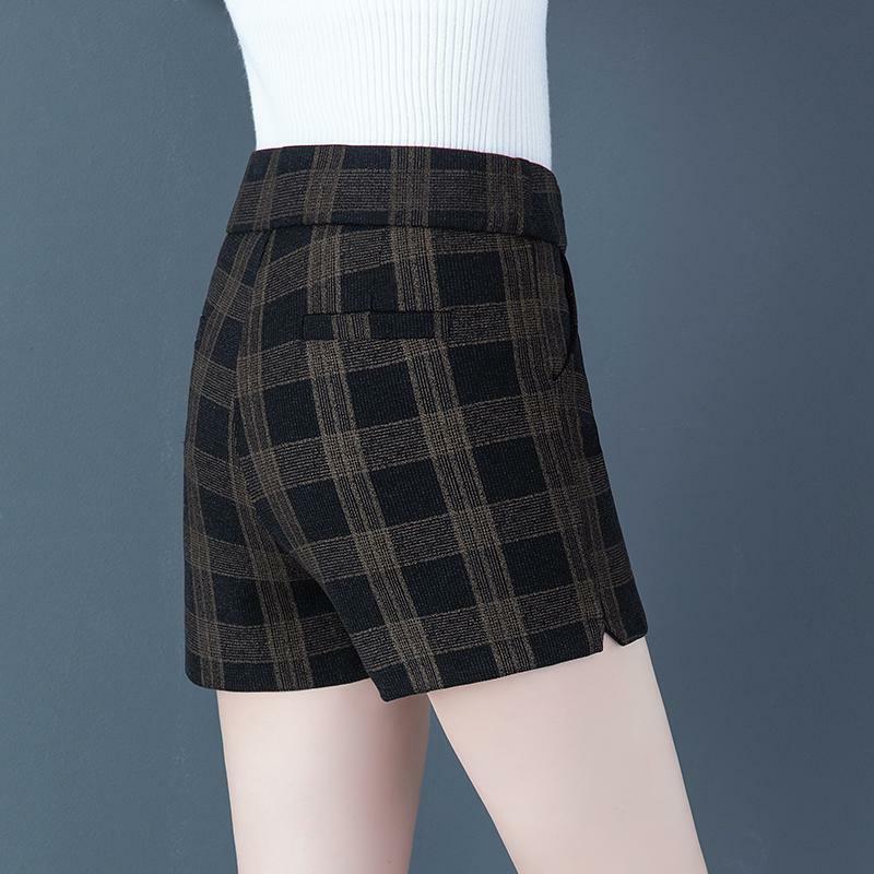 Versione coreana moda Versatile pantaloncini di lana a cinque punti tasche con bottoni con cerniera solida da donna pantaloni dritti Casual a vita alta
