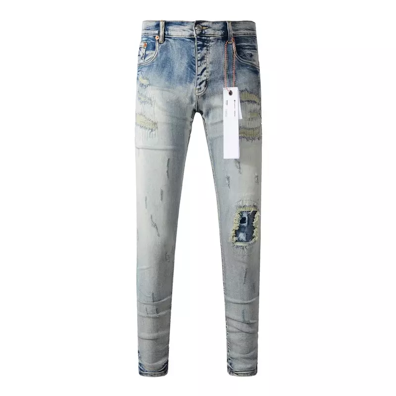 Fioletowe dżinsy marki ROCA Moda najwyższej jakości Top Street Blue Patch Repair Niski stan Skinny Denim spodnie rozmiar 28-40