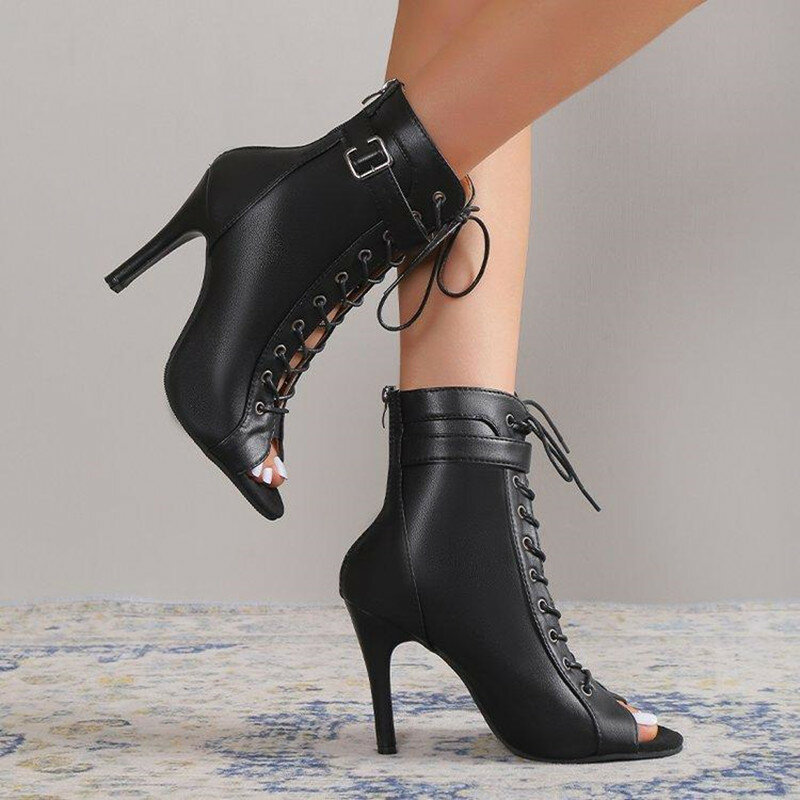 Stivali da festa da donna tacchi a spillo Sexy da donna calzature con tacco alto scarpe da donna con tacco da ballo latino scarpe da donna con lacci e punta aperta