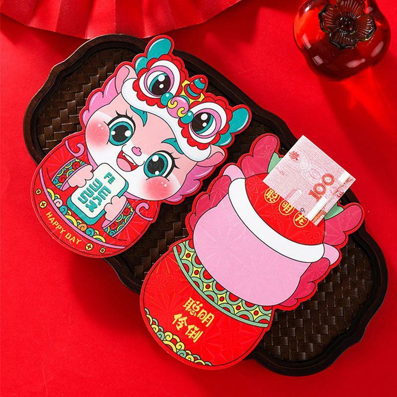 Sac d'argent porte-bonheur de l'année chinoise du dragon, enveloppe rouge, décor du festival du printemps, l'année lunaire, 2024, 6 pièces