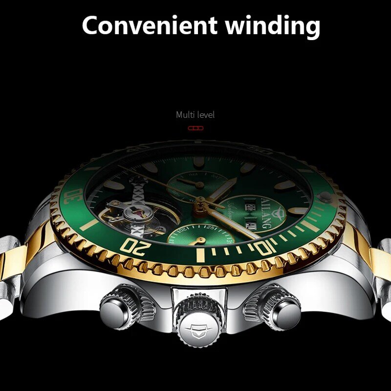 AILANG moda Tourbillon szkielet automatyczny zegarek mechaniczny ze stalowy pasek nierdzewnej luksusowy męski zegarek zegarki świecące wodoodporne