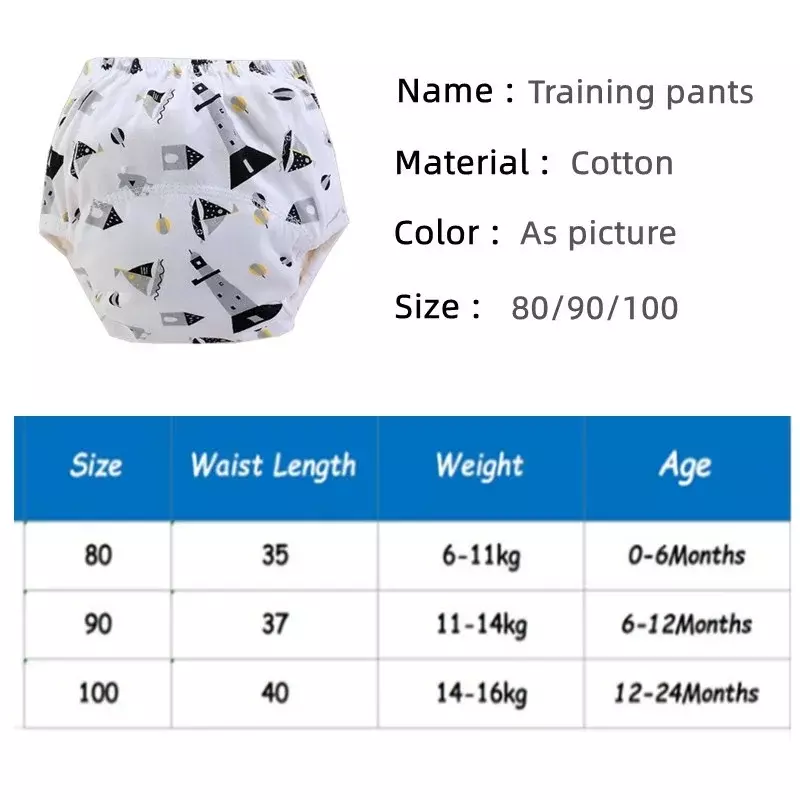 5PC Cotton Training Pants Water Absorbent Waterproof Reusable Children's Underwear Diapers