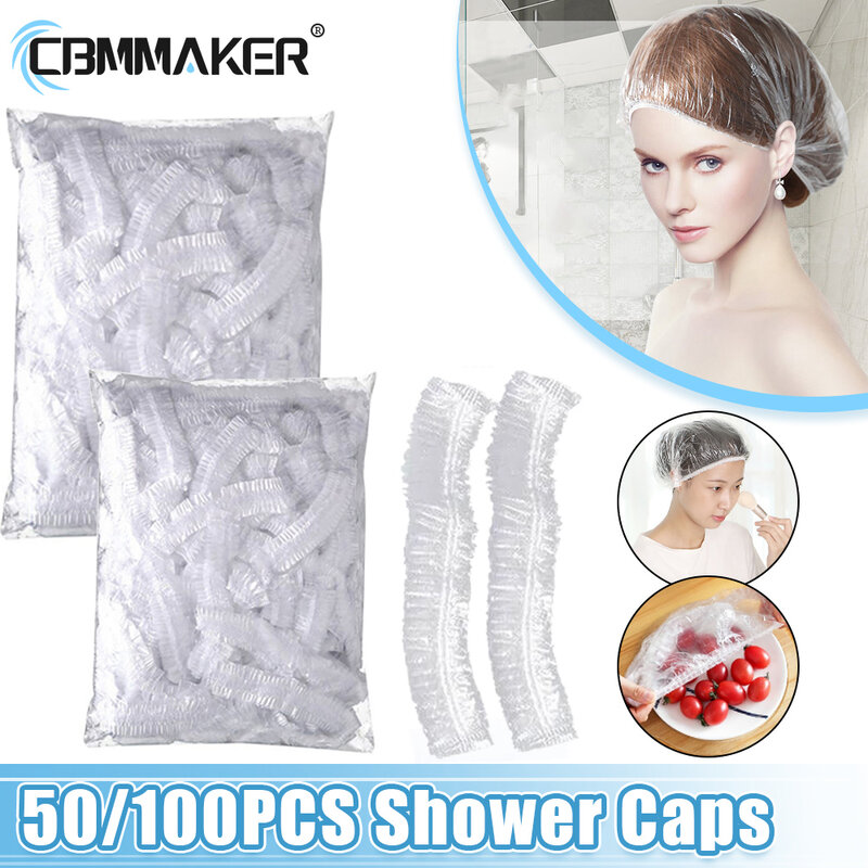 Gorro de ducha desechable con forma de malla elástica, gorro de baño no tejido impermeable para extensión de cabello, transparente, belleza, 50/100 Uds.